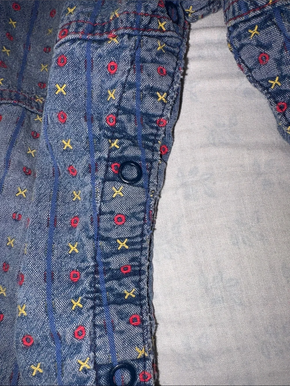 VINTAGE 80s OshKosh B'gosh Blue/Red Denim TIC TAC TOE Print Overalls 100 cotton